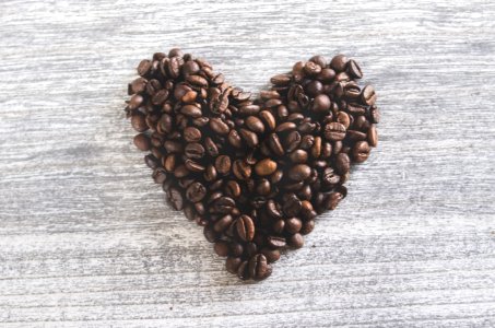 Flatlay Photo Of Heart Shaped Coffee Beans photo