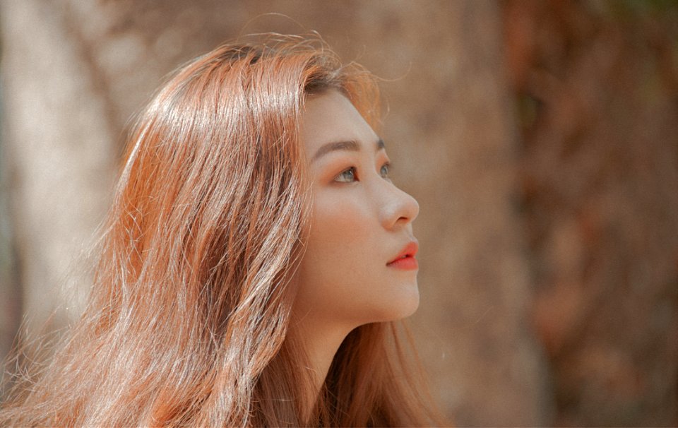 Woman With Brown Hair Looking On Her Left