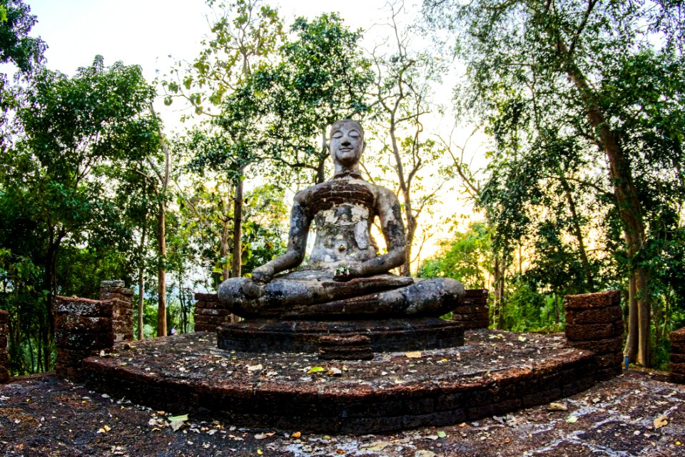 Religious Statue Surrounded By Green Trees