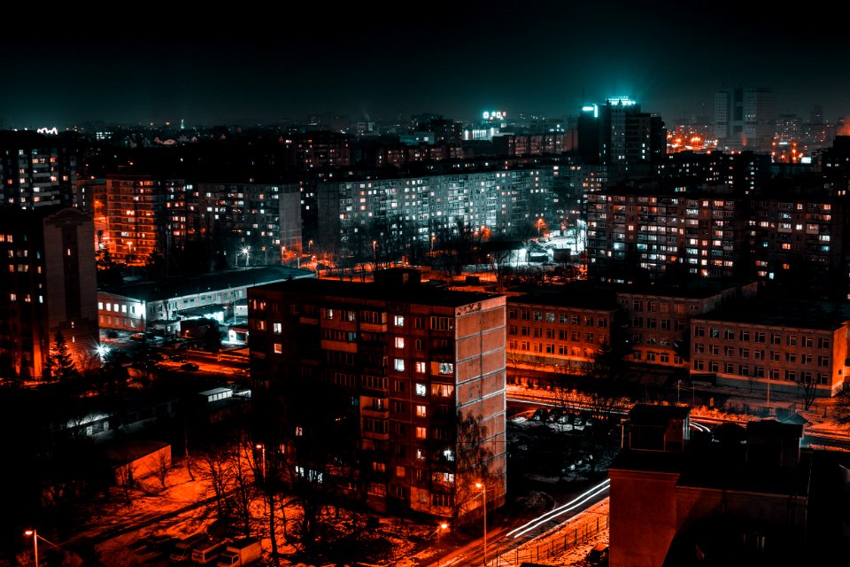 Birds Eye View Of City During Evening photo