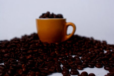 Brown Mug Filled With Coffee Beans