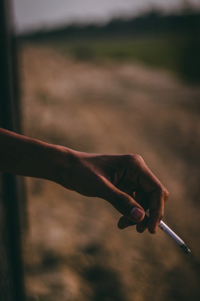 Persons Left Hand Holding White Cigarette Stick