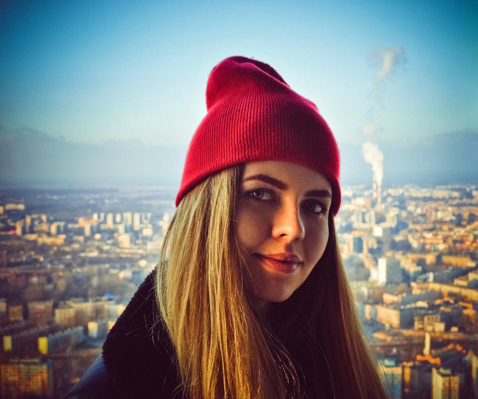 Woman Wearing Red Beanie photo