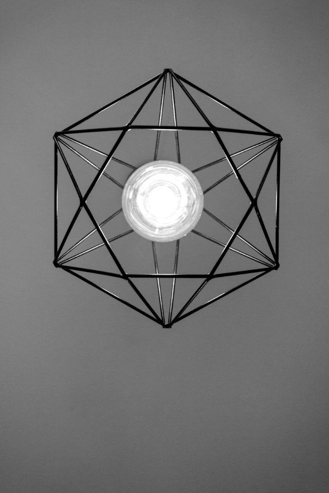 Black Metal Framed Pendant Lamp Turned-on photo