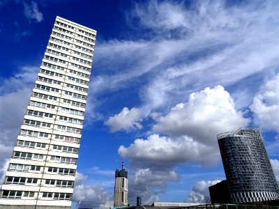 Photo Of Two White And Black High Rise Buildings photo