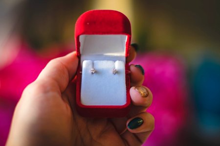Pair Of Stud Earrings In Red Box