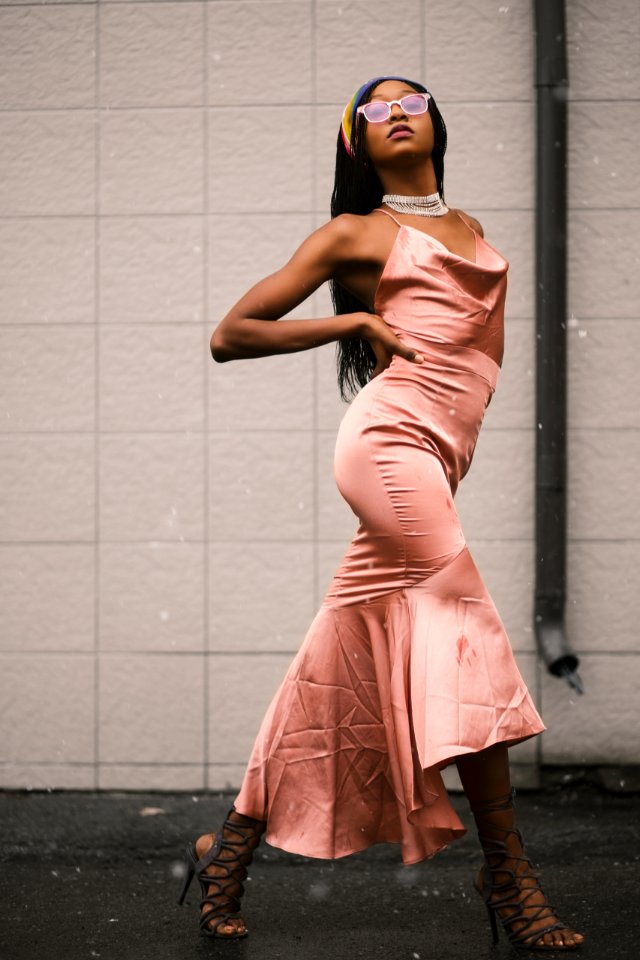 Woman In Pink Spaghetti Strap Dress