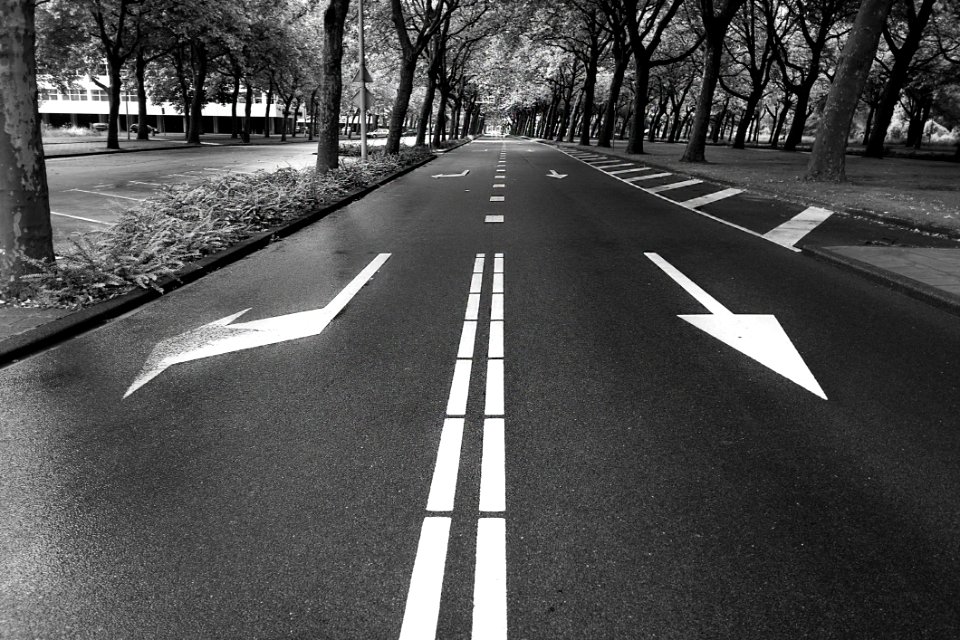 Road Lane Asphalt Black And White