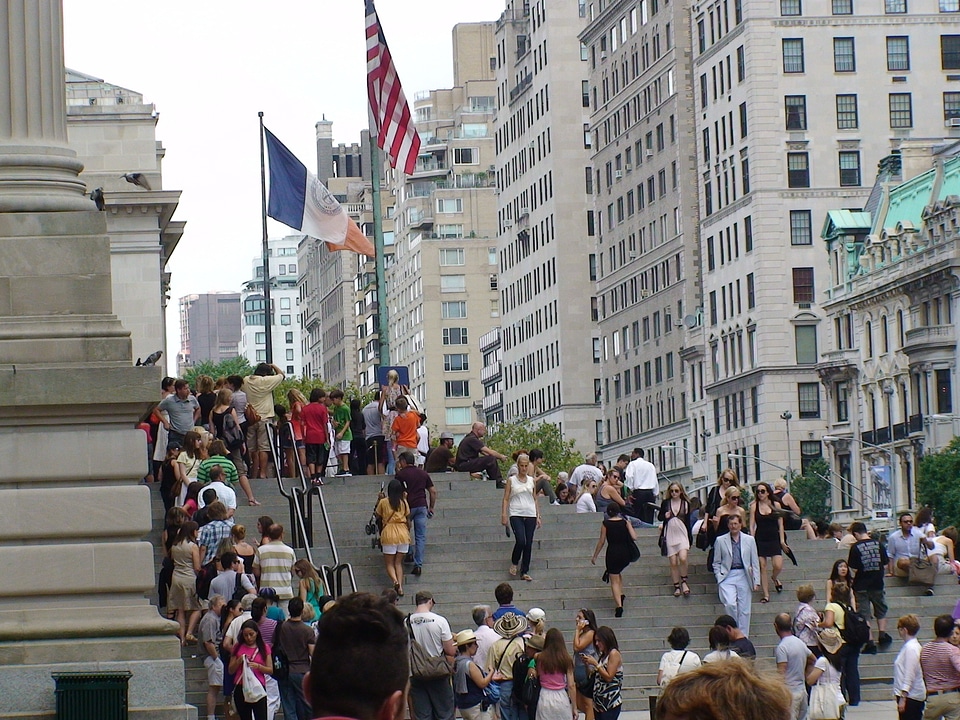 Crowded people cityscape photo