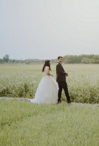 Bride And Groom On Rice Field