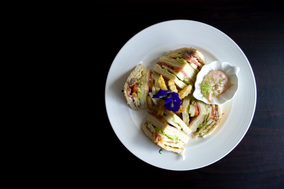 Sliced Clubhouse On Round White Ceramic Plate photo