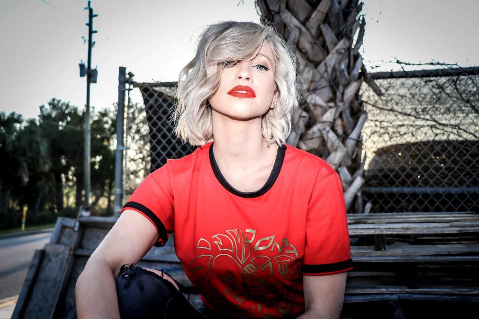 Woman In Red And Black Crew-neck T-shirt