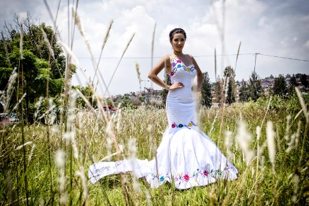 Woman Standing On Grass Field Wearing Mermaid Dress photo