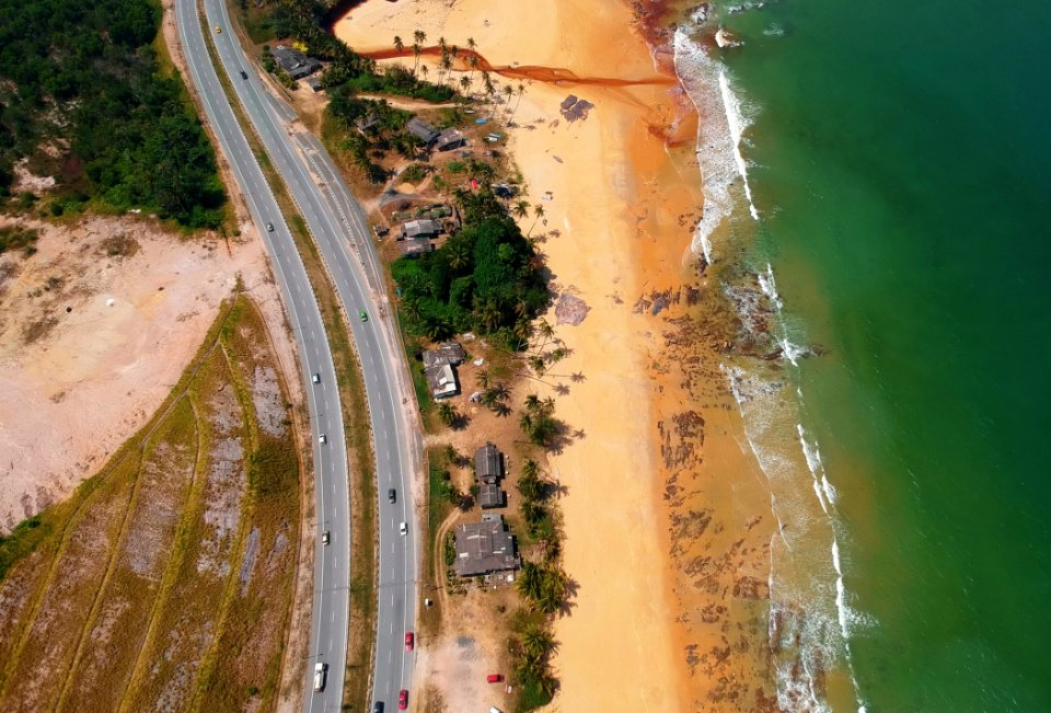 Aerial View Of Road Beside The Seashore