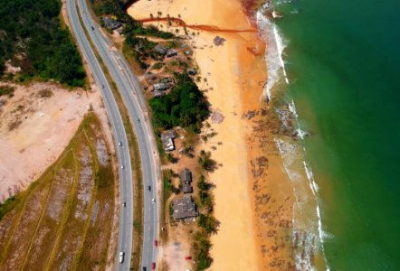 Aerial View Of Road Beside The Seashore photo