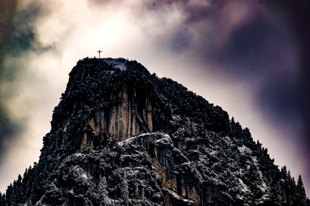 Low Angle Photography Of Cross On Top Of Mountain photo