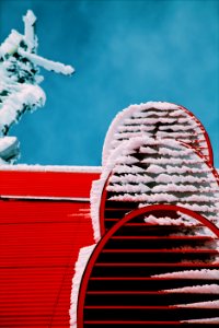 Snows On Red Roof Closeup Photo