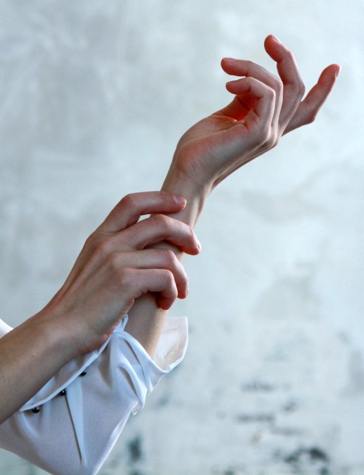 Person In White Long-sleeve Shirt With Both Hands Photo