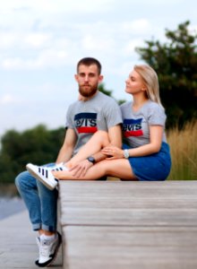 People Blue Photograph Sitting