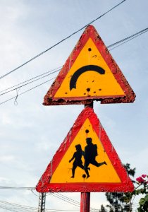 Yellow Traffic Sign Signage Sign photo