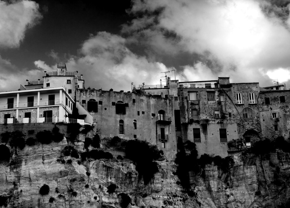 Gray Concrete Building In Grayscale Photo