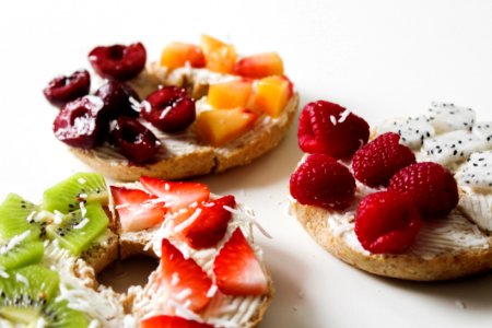 Sliced Variety Of Fruits On Round Baked Bread photo
