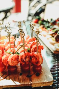 Photography Of Cherry With Meat On Tray photo