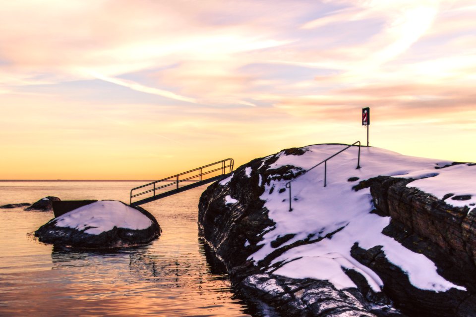 Photo Of Cliff With Bridge And Snow