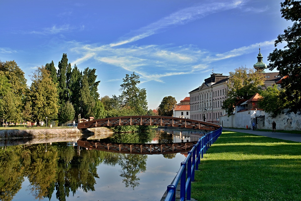 Bridge to the swimming pool zátkovo waterfront czech high school