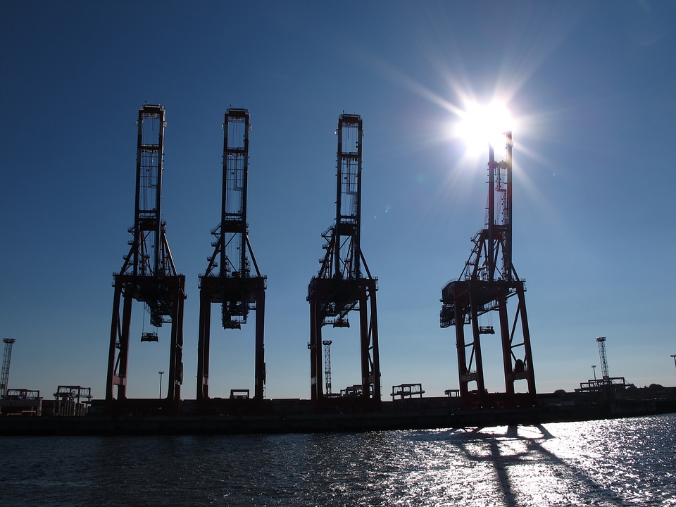 Elbe harbour cranes river