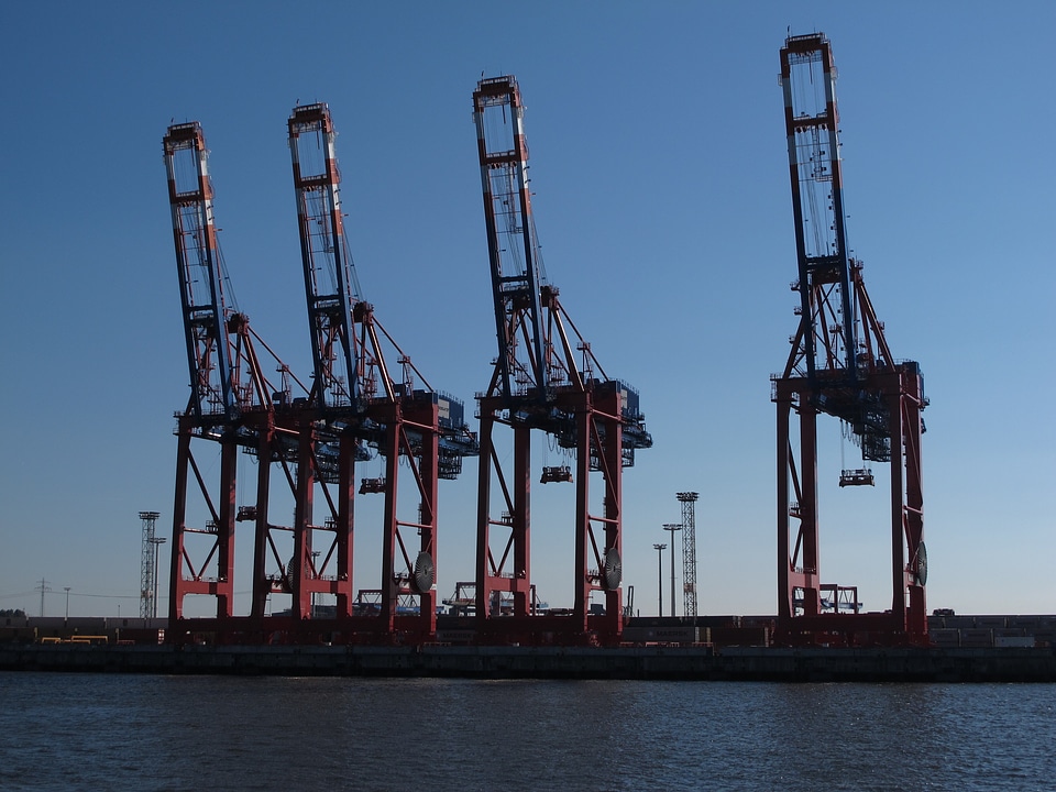 Elbe harbour cranes river