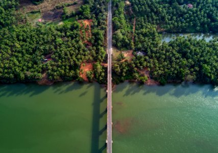 Aerial Photography Of Gray Bridge Over Body Of Water photo