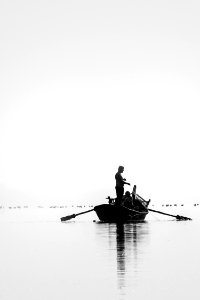 Grayscale Picture Of Two People Go On Fishing