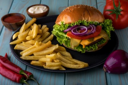 Fast Food Hamburger French Fries Food photo