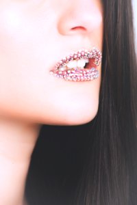 Woman Wearing Studded Rhinestone Lipstick