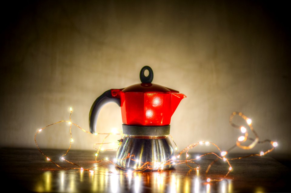 Red And Gray Moka Pot On Gray Surface