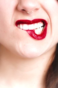 Photography Of Womans Red Lip photo