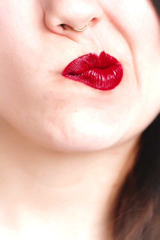 Woman Wearing Red Lipstick