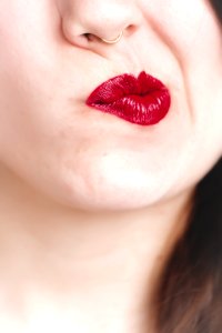 Woman Wearing Red Lipstick