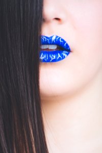 Woman With Blue And Gray Lipstick