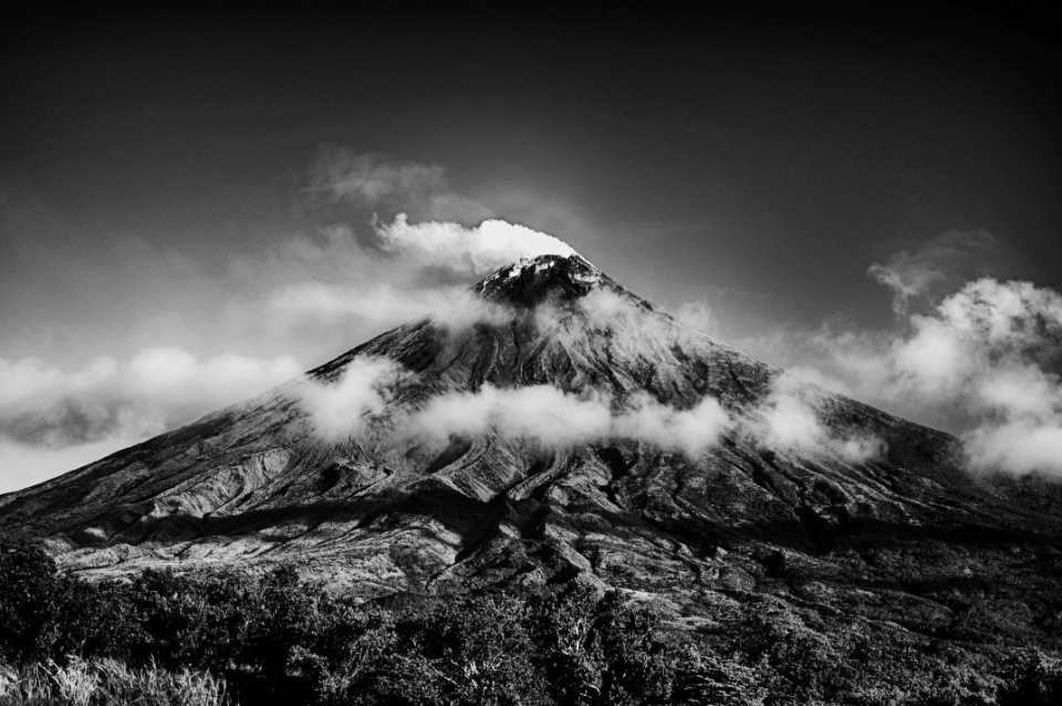Grayscale Photo Of Volcano