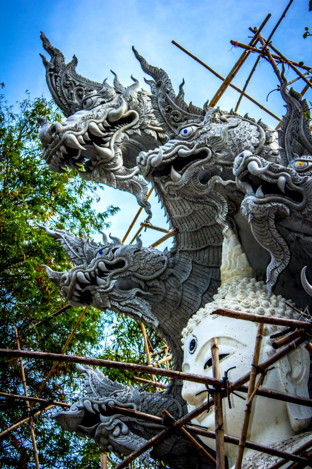 White Buddha With Dragon Concrete Statue E
