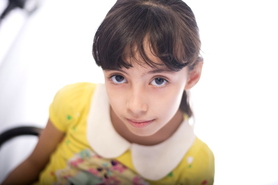 Girl In Yellow And White Collared Short-sleeved Top