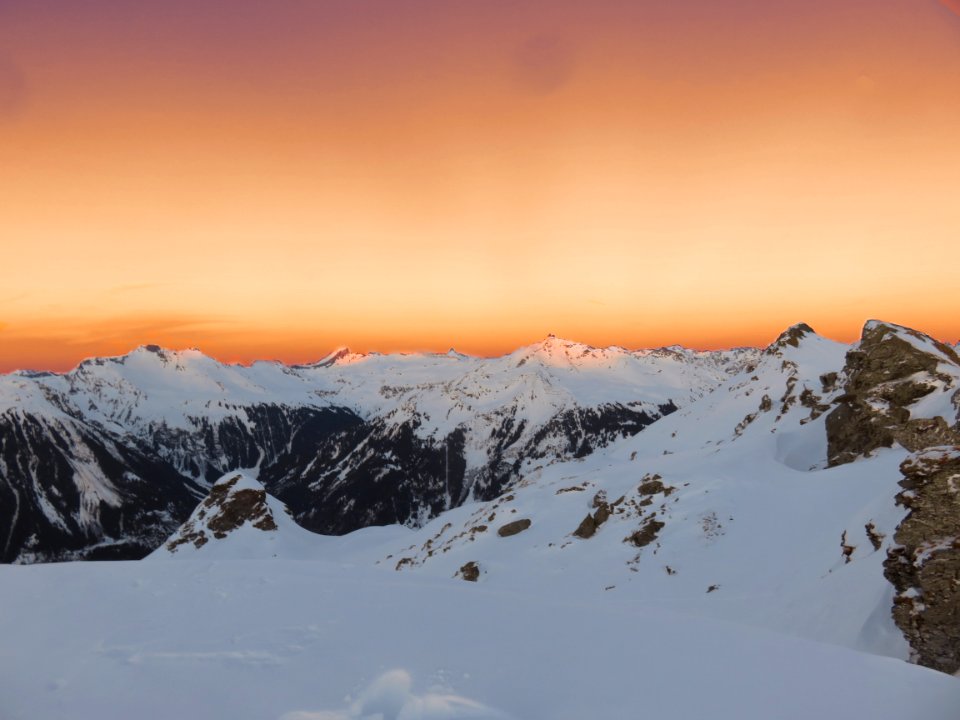 Mountain Covered With Snow During Sunset
