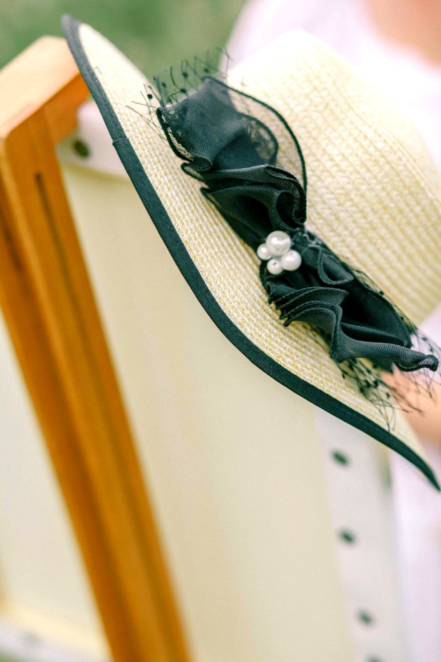 White And Black Wicker Sun Hat