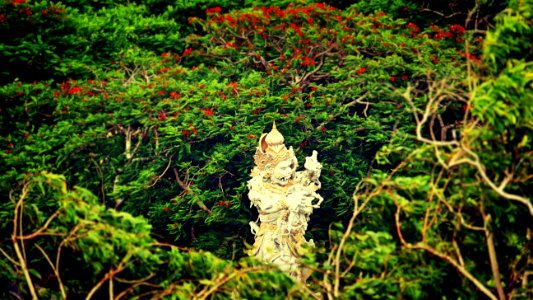 Beige Hindu Statue Surrounded By Trees At Daytime