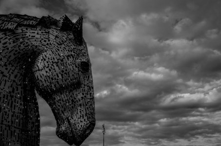 Grayscale Photography Of The Kelpies photo