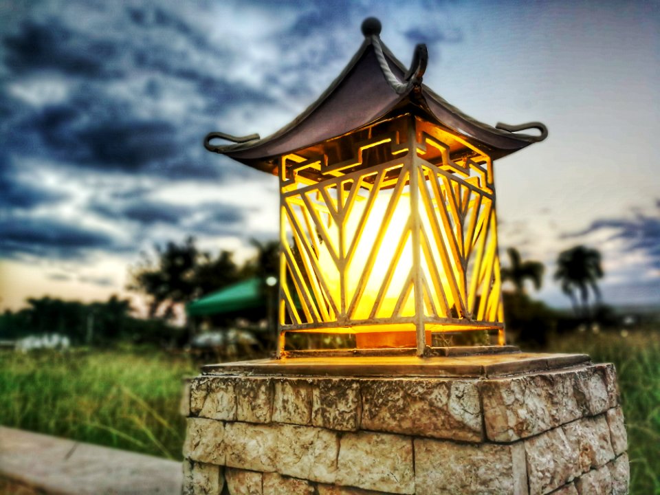 Gray Metal Lamp Turned On