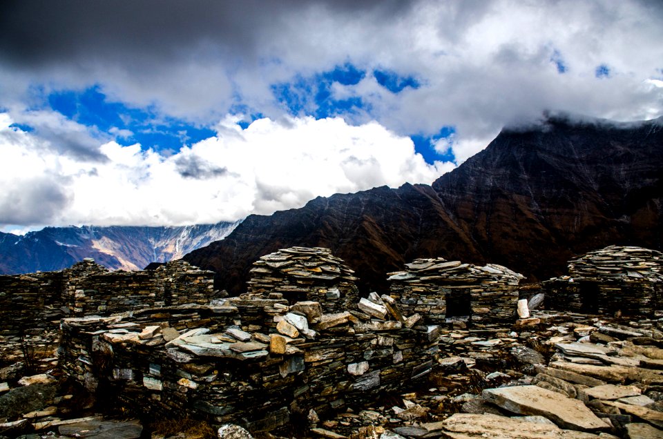 Rock Formation Under Cloudy Sky