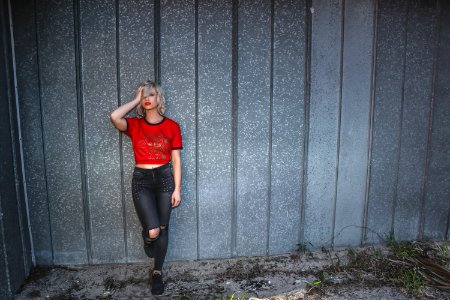 Photo Of A Woman Wearing Red T-Shirt photo